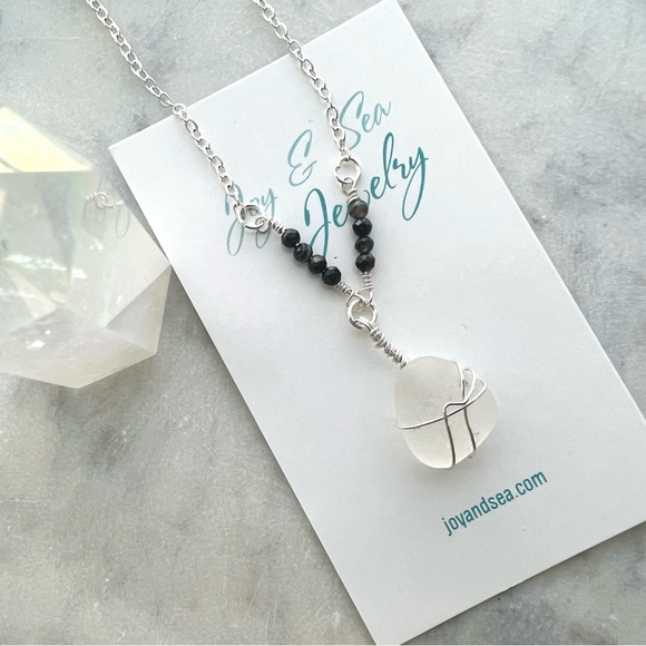 Caribbean Seaglass + Agate Crystal Handmade Necklace - Picture 6 of 7